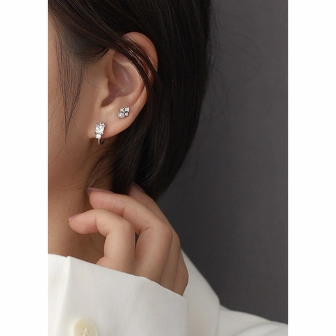Pendientes Huggie De Circón Cuadrado Plata De Ley 925 Estilo Francés INS Joyería Minimalista