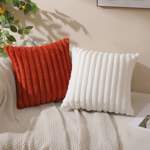 Plüsch Gestreifter Kissenbezug Weicher Kunstpelz Kissenhülle Für Sofa Wohnzimmer Weihnachten Halloween Moderne Dekoration