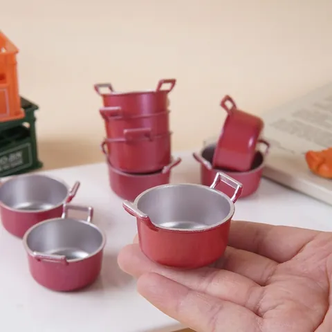Miniatuur Simulatie Keuken Soeppan Stoomboot Model Plastic Rood Dubbel Handvat Speelgoed Voor Poppenhuis Decor Rollenspel
