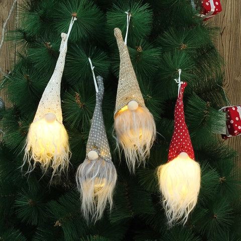 Addobbi Natalizi a Sospensione Gnomo Luminoso a LED Bambola Senza Volto in Peluche a Maglia Con Paillettes Per Decorazioni Natalizie
