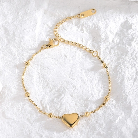 Heart Pendant Bracelet Simple Stainless Steel Bead Chain Adjustable Elegant Jewelry For Women