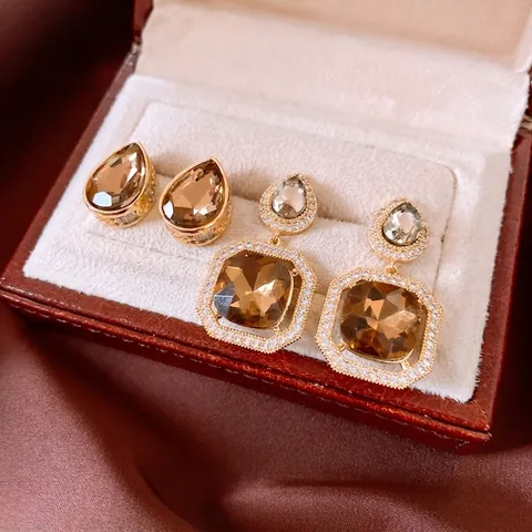 Franse Vintage Geometrische Druppel Vierkante Zirkoon Koperen Oorbellen Met 925 Sterling Zilveren Oorknopje Voor Dames Luxe