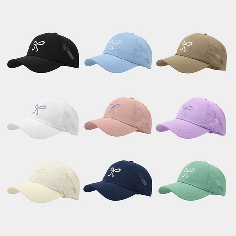 Women's Fashion Baseball Cap Quick Dry Breathable Bow Embroidery Summer Outdoor Sun Protection Adjustable Hat