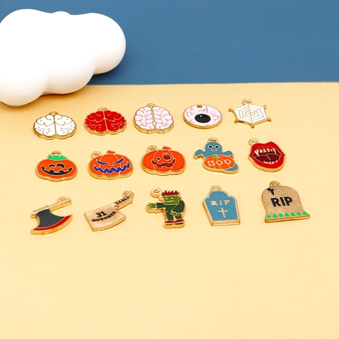 Halloween Charms Alloy Enamel Pendants Brain Eyeball Pumpkin Ghost Spooky DIY Jewelry Making Accessories For Earrings