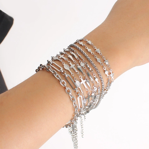 Minimalist Stainless Steel Chain Bracelet And Necklace For Women Men Unisex Punk Cuban Link Star Cross Geometric Jewelry