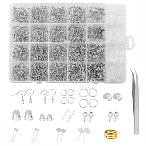 DIY Earring Making Kit Alloy Ear Hooks Open Jump Rings T Pins Eye Pins Earring Backs Tweezers Jewelry Findings