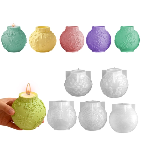 Christmas Ball Silicone Mold 3D Relief Snowflake Floral DIY Candle Soap Resin Plaster Craft Making Tool Holiday Decor