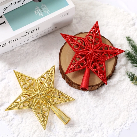 Christmas Tree Topper Star Hollow Glitter Five Pointed Pentagram Decoration Plastic Holiday Ornament