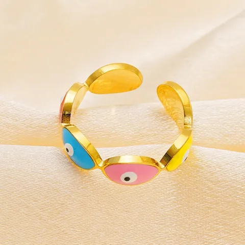 18K Vergoldeter Edelstahl Evil Eye Offener Ring Für Damen Bunte Emaille Tropföl Verstellbarer Böhmischer Schmuck