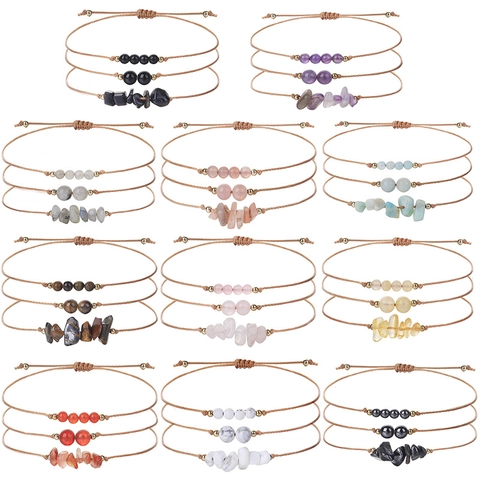 Handmade Natural Gemstone Woven Bracelet Copper Beads Adjustable Cord Bohemian Healing Jewelry For Women