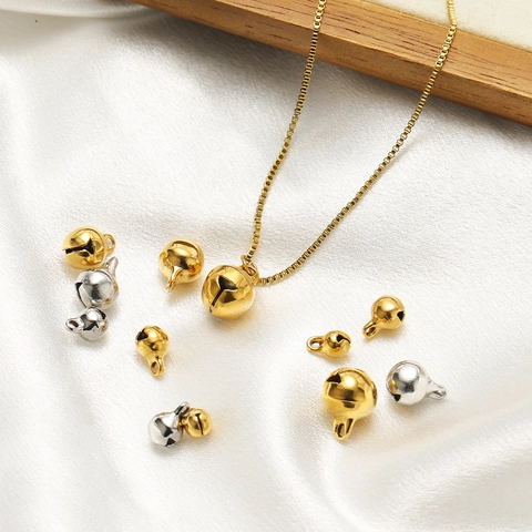 Mini Cascabeles Dijes Acero Inoxidable Chapado Oro Al Vacio Para Fabricacion Joyeria DIY Pulsera Collar Accesorios Redondo Pulido