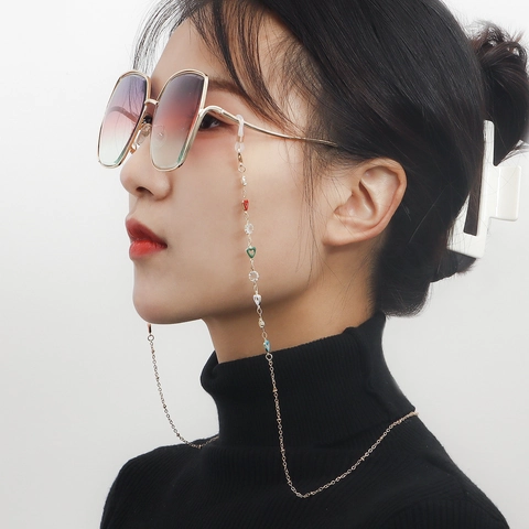 Farbige Emaille Herz Brillenkette Legierung Metall Strass Anti-Rutsch Brillenband Für Sonnenbrillen Mode Nackengurt Damen