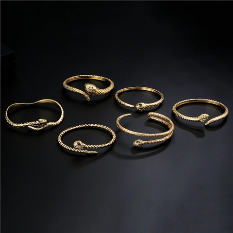 Slang Armband Gedraaid Geometrisch Koper 18K Verguld Zirkoon Vintage Boheemse Stijl Open Verstelbare Armband Voor Vrouwen