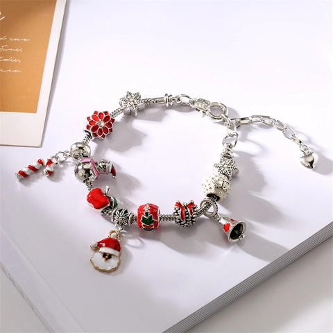 Christmas Charm Bracelet Alloy Enamel DIY Beads Santa Snowman Snowflake Jewelry Gift For Kids Women Festive Holiday