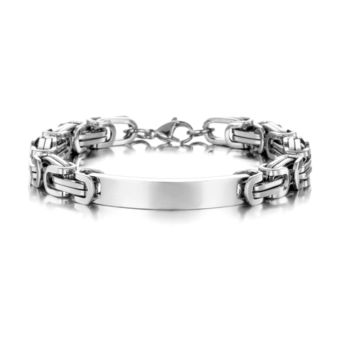 Pulsera De Cadena Bizantina Para Hombres Titanio Acero Inoxidable Pulido Placa ID Bar Joyería Masculina Estilo Punk