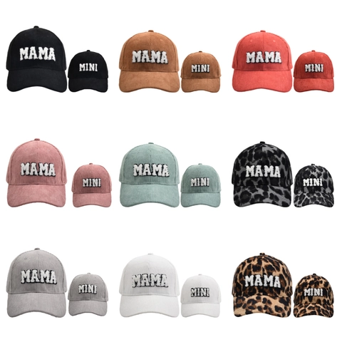 Corduroy Baseball Cap Letter MAMA MINI Embroidery Autumn Winter Peak Cap Parent-Child Matching Adjustable Fashion For Women Kids