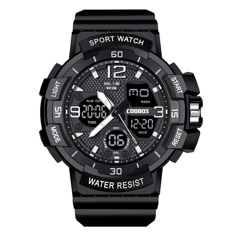 Men Sports Watch Dual Display Digital Analog Waterproof Luminous Alarm Stopwatch Outdoor Rugged Wristwatch For Teens