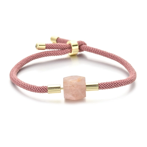 Adjustable Braided Cord Bracelet Natural Stone Charm Geometric Copper Accents Minimalist Jewelry Women