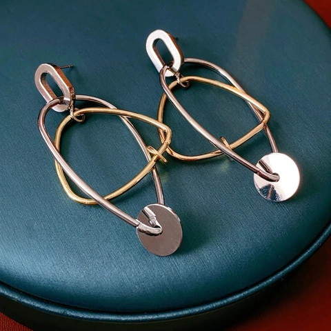 Orecchini Pendenti Geometrici In Metallo Con Silver Earring Post Colore Oro E Argento Misto Gioielli Moderni Per Donna