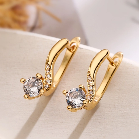 Elegant Leaf Geometric Hoop Earrings Copper Gold Plated Rhinestone Inlaid Fashion Jewelry For Women Daily Party Gift