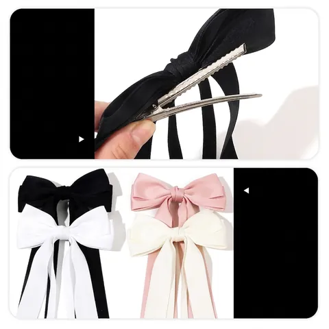 Satin Bow Hair Clip With Long Streamers Elegant Double Layer Ribbon Duckbill Clip For Women Girls Accessory