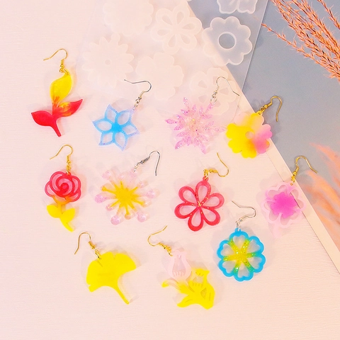 Moule En Silicone Pour Pendentif Boucle Oreille DIY Forme Fleur Feuille Flocon Neige Coulée Résine Fabrication Bijoux Artisanat