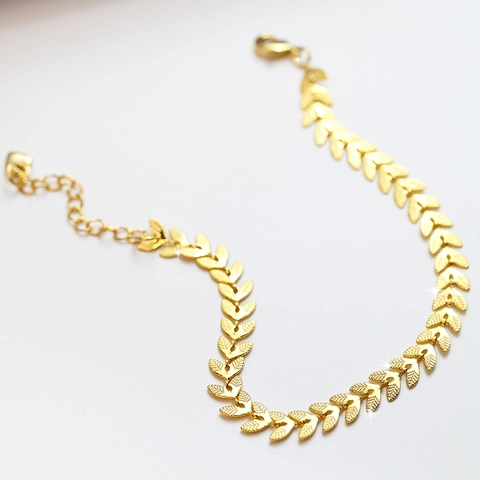 Bracelet Chaîne en Cuivre Plaqué Or 18K Épi de Blé Minimaliste pour Femmes Design de Feuille Élégant Bijoux de Mode Réglables
