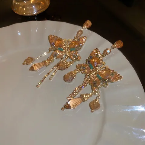 Orecchini Pendenti A Nappa Farfalla E Perno In Argento Sterling 925 Lega Cristallo Colorato Strass Stile Boho Vintage Donne