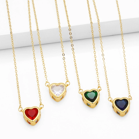 Collar Con Colgante De Corazón Simple Cobre Chapado En Oro Zirconia Elegante Moda Cadena De Clavícula Joyas Para Mujeres