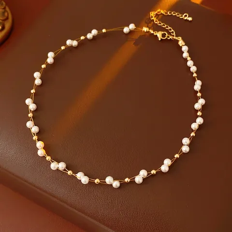 Collana Di Künstliche Perle A Doppio Strato Vintage Francese Con Perline In Rame Elegante Collana Da Clavicola Per Donne
