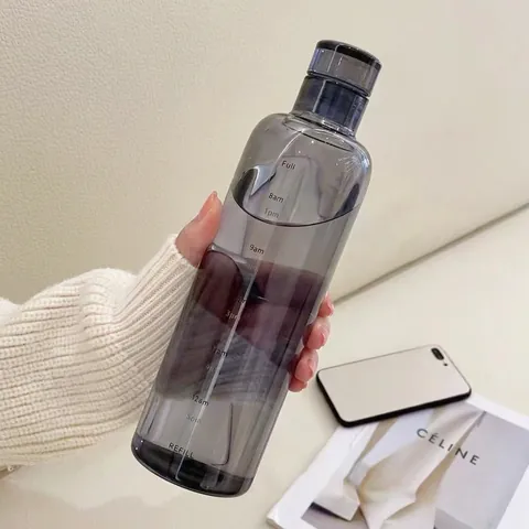 Botella De Agua Portátil Con Marcador De Tiempo A Prueba De Fugas Plástico Transparente Y Vidrio De Borosilicato