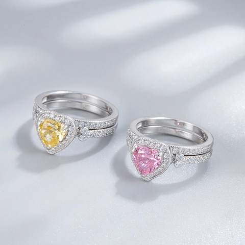 925 Sterlingsilber Rosa Gelb Zirkonia Herz Halskette Ohrringe Ring Schmuck Halskette Ohrringe Ring Mode Schmuck