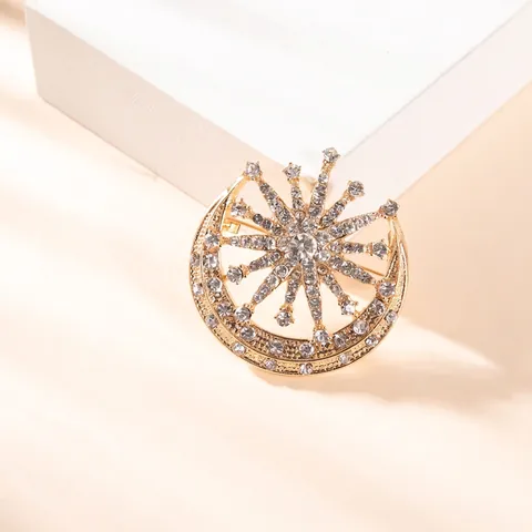 Eleganter Legierung Strass Sonne Mond Stern Brosche Vintage Hohl Himmlischer Schmuck Für Damen
