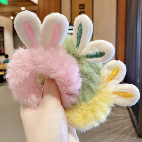 Cute Rabbit Ears Plush Hair Tie Soft Faux Fur Scrunchies Korean Style Elastic Hair Band For Women Girls