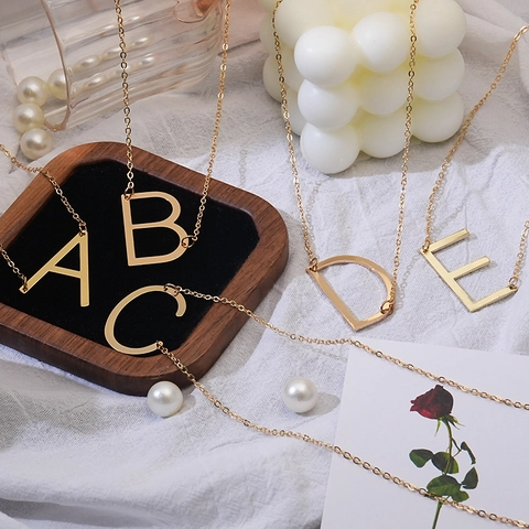 Collana Con Pendente Lettera Iniziale Alfabeto Lega Lucidata Gioielli Eleganti Minimalisti Per Donne