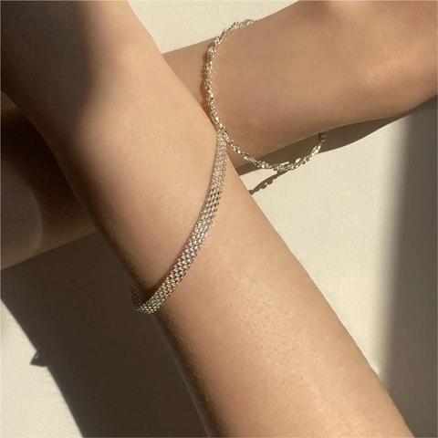 Bracciale A Maglia In Argento Sterling 925 Minimalista Gioielli Da Mano Alla Moda
