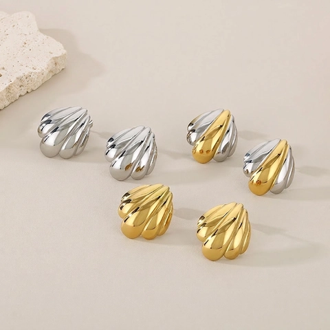 Boucles D'oreilles Puces Coquillages Acier Inoxydable 316L Poli Style Plage Minimaliste Bijoux Rétro Pour Femmes