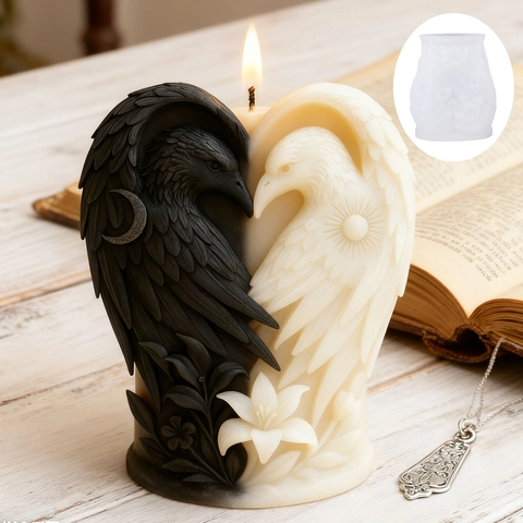 Artistic Crow Eagle Heart Shaped Silicone Mold 3D Embossed Sun Moon Lily Pattern For DIY Handmade Candle Soap Baking
