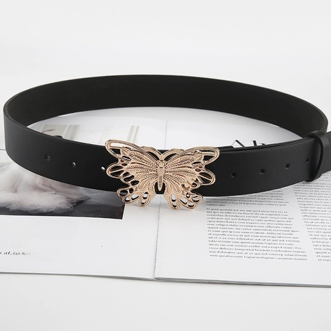 Cintura Da Donna In Ecopelle Con Fibbia A Farfalla In Metallo Traforato Accessorio Vintage Versatile Per Jeans