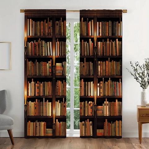 Vintage Boekenkast Patroon Verduisterende Gordijnen Polyester Digitale Print Bibliotheek Stijl Panelen Woonkamer Slaapkamer Decor