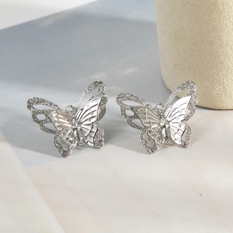 Butterfly Stud Earrings With Copper Earring Post Double Layer Hollow Design Elegant Summer Jewelry For Women