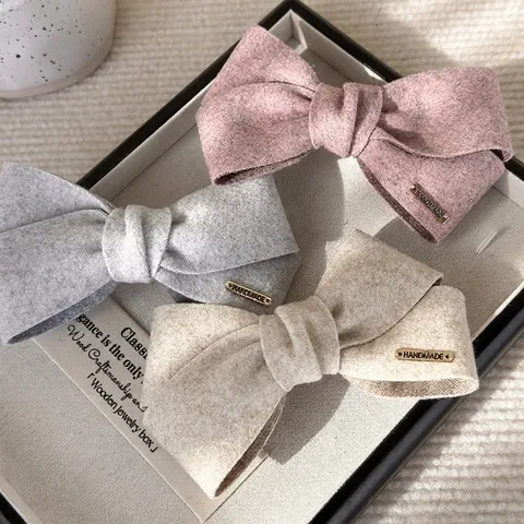 Eleganti Fermagli Per Capelli Con Fiocco Autunno Inverno Feltro Di Lana Clip A Molla Targhetta In Metallo Per Donna