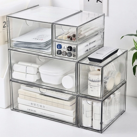 Transparent Schreibtisch Organizer Kunststoff Schubladen Stapelbar Aufbewahrungsbox Für Kosmetik Schreibwaren Büro