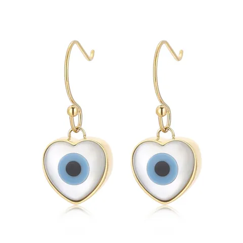 Pendientes Colgantes De Ojo Turco Con Forma De Corazón Acero Inoxidable Concha Esmalte Joyería Amuleto De Protección Para Mujer