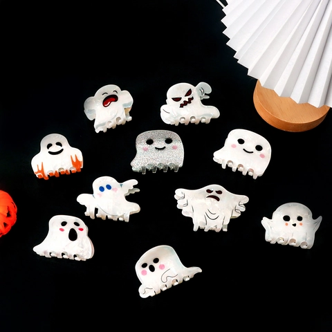 Halloween Spook Haarklem Iriserend Wit Schattige Geest Acryl Haarspeld Voor Vrouwen Meisjes Partij Accessoires