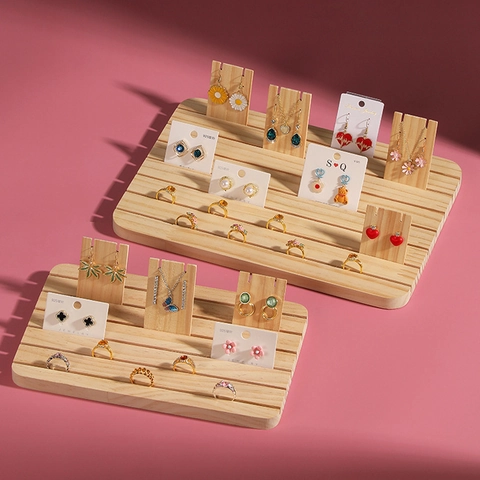 Solid Wood Jewelry Display Tray Slotted Rectangular Organizer For Ring Necklace Earring Showcase Props Store Presentation