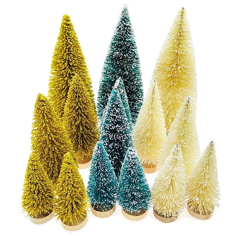Mini Albero Di Natale Artificiale Pino Ghiacciato Con Glitter Base In Legno Decorazione Da Tavolo Casa Ufficio