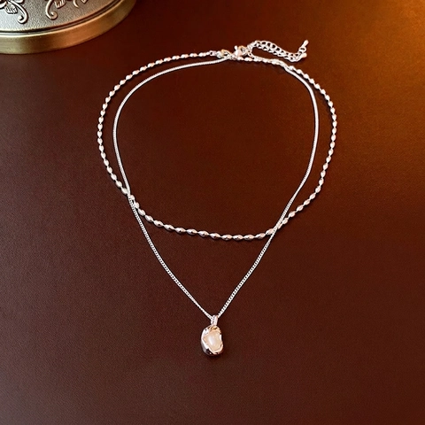 Lagen Halskette Französisch Gefaltetes Kupfer Imitation Künstliche Barockperle Anhänger Schlüsselbein Kette Retro Damen Mode