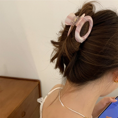 Acetate Hair Claw Clip Elegant Marble Texture Large Geometric Oval Nonslip Hairpin For Women Retro Style