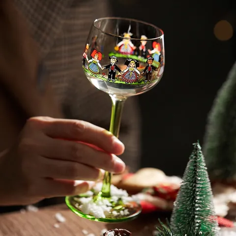 Verre À Vin Alsace Figurine Verre Peint À La Main Avec Pied Vert Cocktail Vintage Nordique Flûte À Champagne